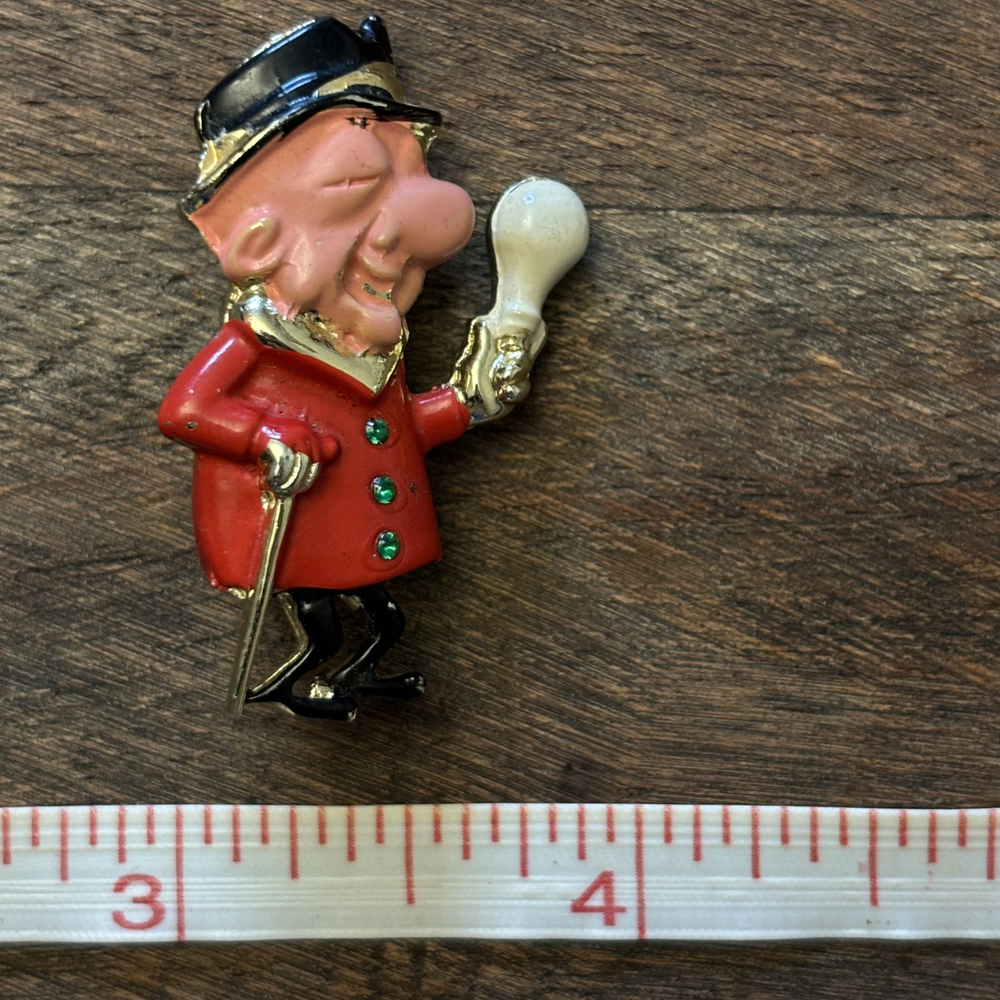 Ebenezer Scrooge Faux Enamel Christmas Brooch Gold Tone